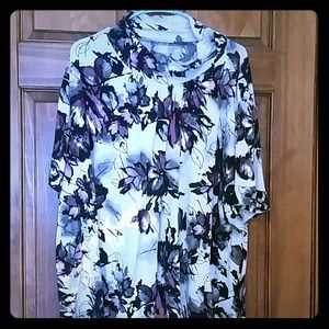 abstract purple floral loose cowl/turtleneck top